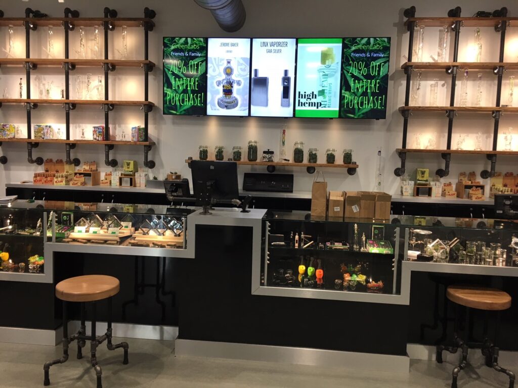 The checkout counter of a Green Labs store.